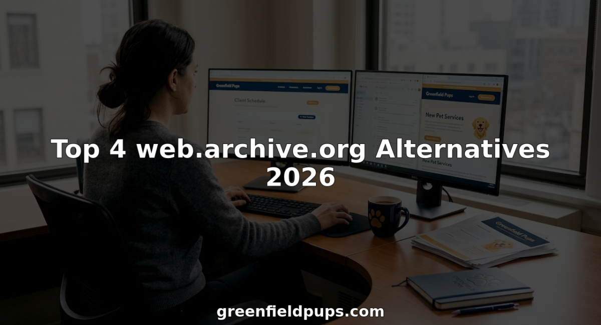 Professional at dual monitors researching web archiving tools
