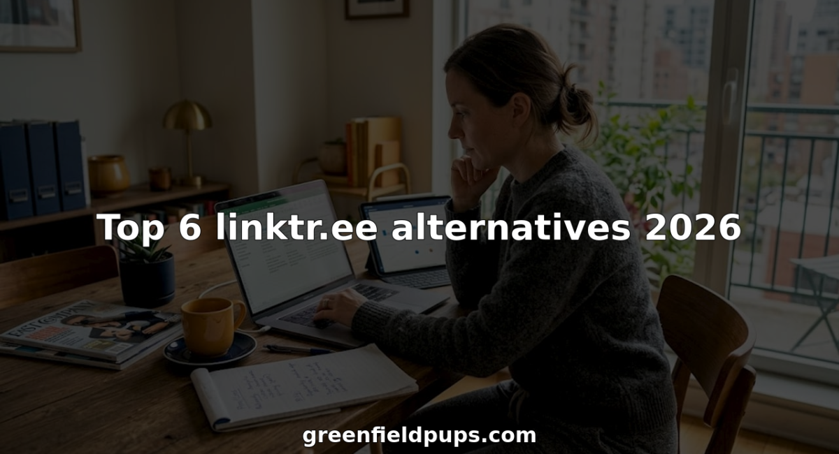 Person researching link management tools at home workspace