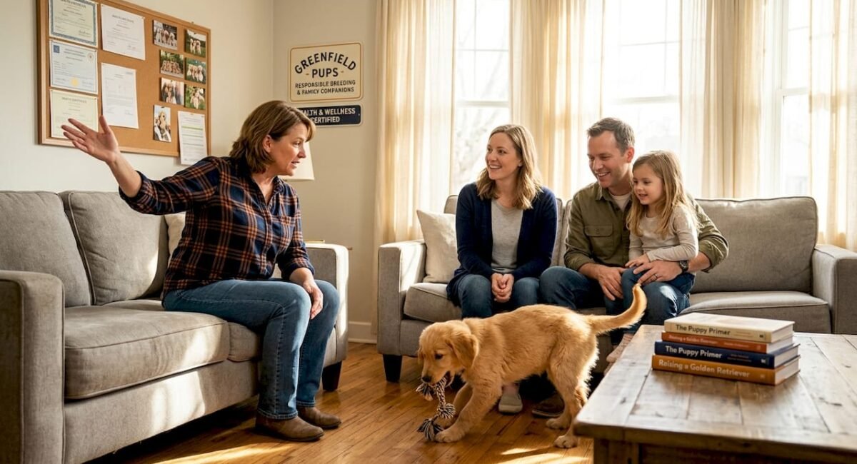 Breeder and family discuss puppy health