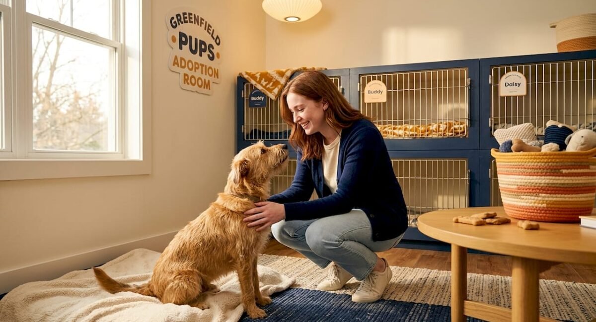 Person gently patting shelter dog