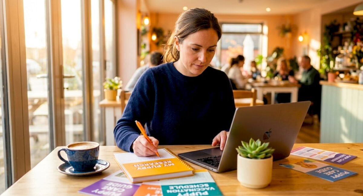 Buyer researching breeders at kitchen table