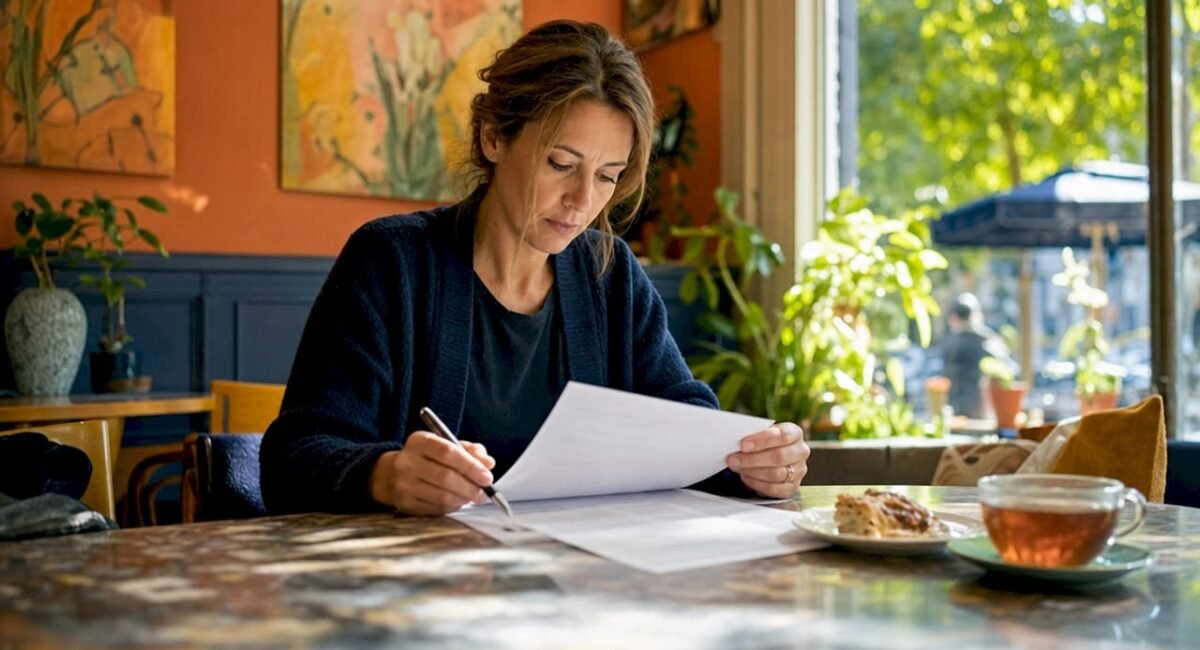 Breeder reviewing puppy sales applications at kitchen table