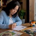 Woman completing pet matching questionnaire