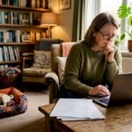 Dog breeder viewing professional website at home desk